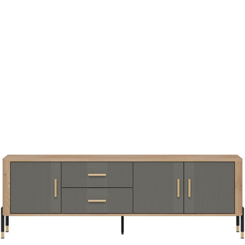 Фото тумби ТВ DANTE DT02 LIVEO дуб кремона торро / сірий / золоті ручки – вигляд спереду