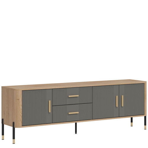 Фото тумби ТВ DANTE DT02 LIVEO дуб кремона торро / сірий / золоті ручки – вигляд збоку