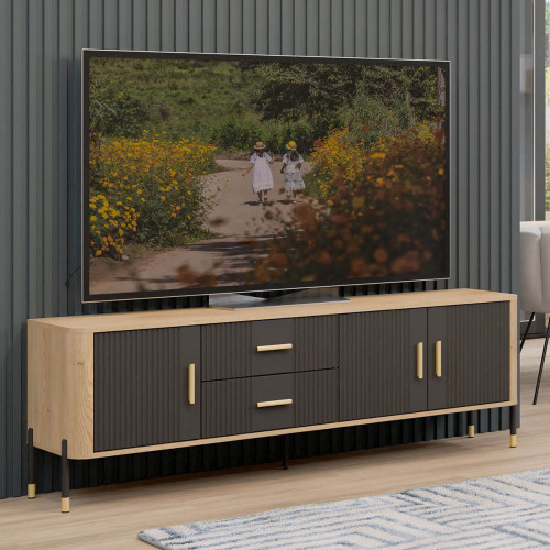 Фото тумби ТВ DANTE DT02 LIVEO дуб кремона торро / антрацит / золоті ручки в інтер'єрі