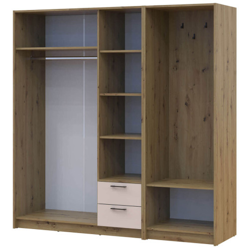 Фото шафи 3 ДСП з вішалкою та дзеркалом РОНДІ  ДОРОС (DOROS) 181х52х195 дуб артизан / кашемір – вигляд спереду наповнення