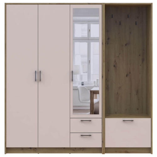 Фото шафи 3 ДСП з вішалкою та дзеркалом РОНДІ  ДОРОС (DOROS) 181х52х195 дуб артизан / кашемір – вигляд спереду