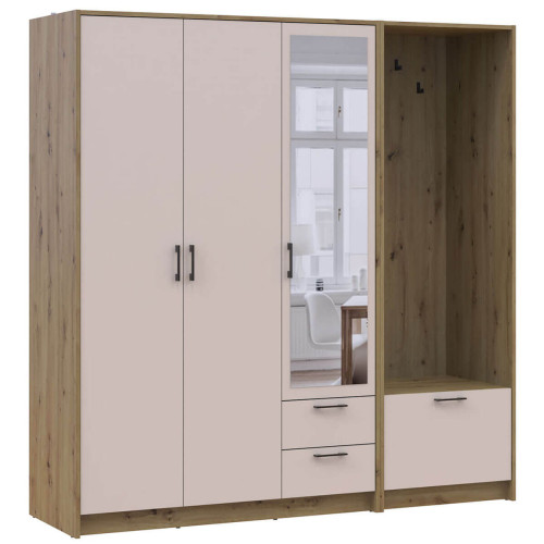 Фото шафи 3 ДСП з вішалкою та дзеркалом РОНДІ  ДОРОС (DOROS) 181х52х195 дуб артизан / кашемір – вигляд збоку