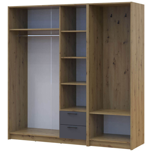 Фото шафи 3 ДСП з вішалкою та дзеркалом РОНДІ  ДОРОС (DOROS) 181х52х195 дуб артизан / графіт – вигляд збоку наповнення