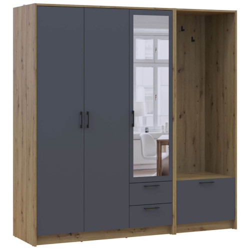 Фото шафи 3 ДСП з вішалкою та дзеркалом РОНДІ  ДОРОС (DOROS) 181х52х195 дуб артизан / графіт – вигляд збоку