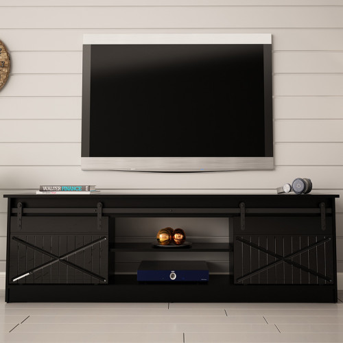 Фото тумби ТВ GRANERO CAMA MEBLE чорний / чорний глянець – вигляд спереду в інтер'єрі