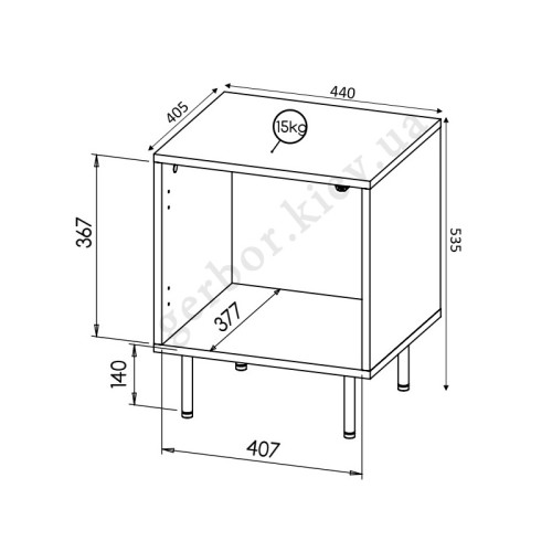 Фото приліжкової тумбочки HOLE CAMA MEBLE чорний – схема з розмірами