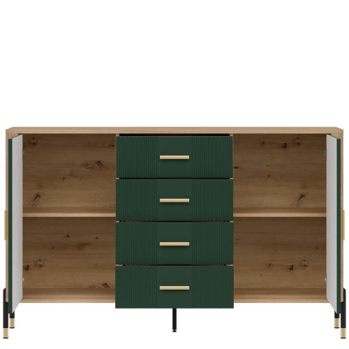 Фото комода DANTE DT09 LIVEO дуб кремона торро / зелений / золоті ручки – вигляд спереду наповнення