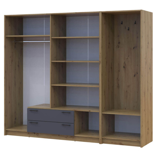 Фото шафи 4 ДСП з вішалкою РОНДІ  ДОРОС (DOROS) 220х52х195 дуб артизан / графіт – вигляд збоку наповнення