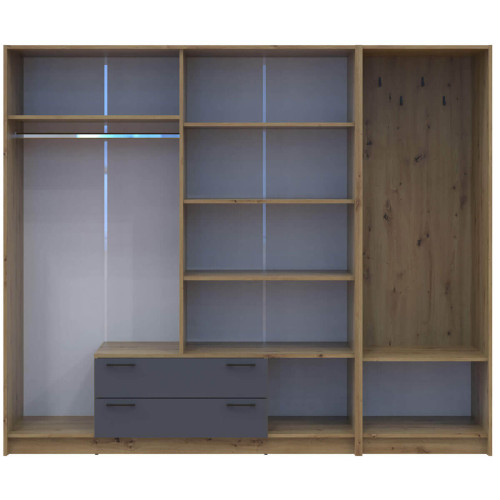 Фото шафи 4 ДСП з вішалкою РОНДІ  ДОРОС (DOROS) 220х52х195 дуб артизан / графіт – вигляд спереду наповнення