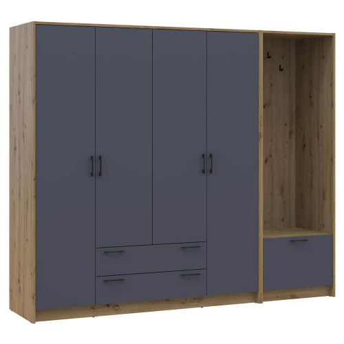 Фото шафи 4 ДСП з вішалкою РОНДІ  ДОРОС (DOROS) 220х52х195 дуб артизан / графіт – вигляд збоку