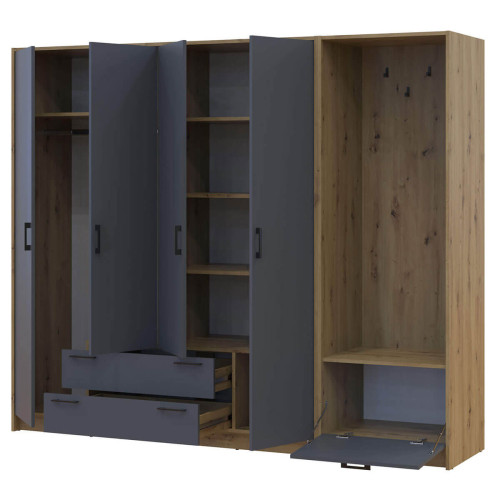 Фото шафи 4 ДСП з вішалкою РОНДІ  ДОРОС (DOROS) 220х52х195 дуб артизан / графіт – наповнення