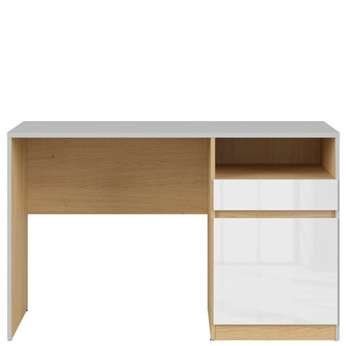 Фото письменного стола NANDU BIU1D1S BRW с белым глянцевым фасадом - вид спереди