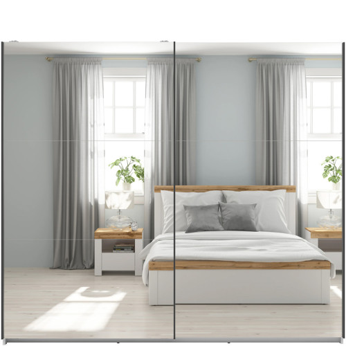 Фото шафи-купе із 2 дзеркалами TETRIX SZF/220/2M BRW білий глянець – вигляд спереду