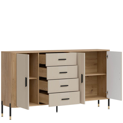 Фото комода DANTE DT10 LIVEO дуб кремона торро / кашемір / чорні ручки – вигляд збоку наповнення