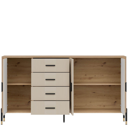 Фото комода DANTE DT10 LIVEO дуб кремона торро / кашемір / чорні ручки – вигляд спереду наповнення