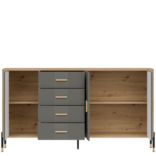 Фото комода DANTE DT10 LIVEO дуб кремона торро / сірий / золоті ручки – вигляд спереду наповнення