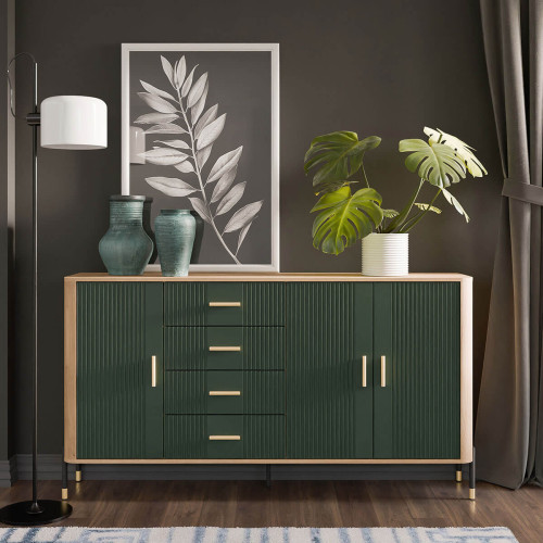 Фото комода DANTE DT10 LIVEO дуб кремона торро / зелений / золоті ручки в інтер'єрі