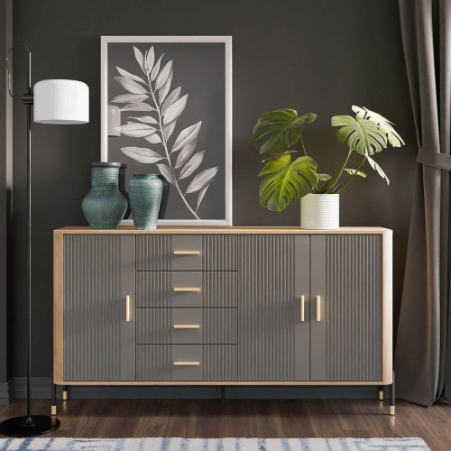 Фото комода DANTE DT10 LIVEO дуб кремона торро / сірий / золоті ручки в інтер'єрі