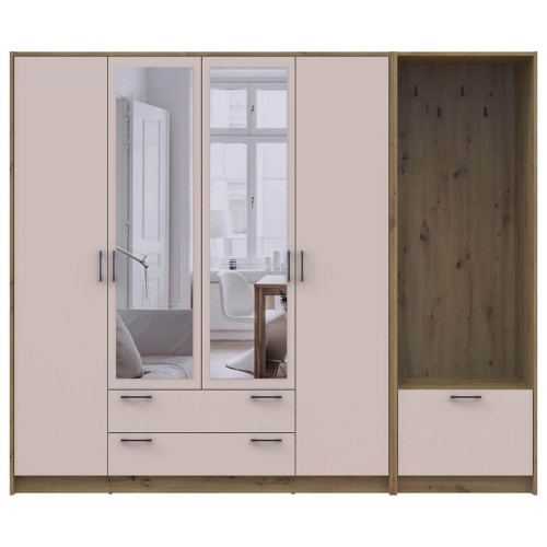 Фото шафи 4 ДСП з вішалкою та дзеркалом РОНДІ  ДОРОС (DOROS) 220х52х195 дуб артизан / кашемір – вигляд спереду