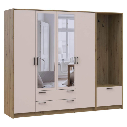 Фото шафи 4 ДСП з вішалкою та дзеркалом РОНДІ  ДОРОС (DOROS) 220х52х195 дуб артизан / кашемір – вигляд збоку