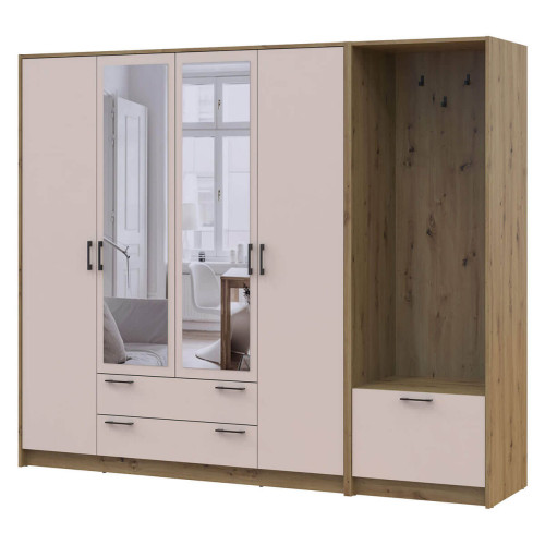 Фото шафи 4 ДСП з вішалкою та дзеркалом РОНДІ  ДОРОС (DOROS) 220х52х195 дуб артизан / кашемір