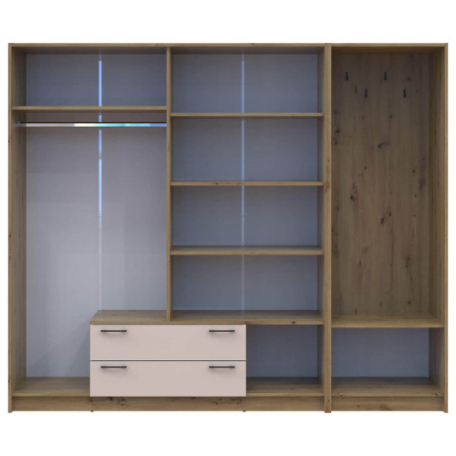 Фото шафи 4 ДСП з вішалкою та дзеркалом РОНДІ  ДОРОС (DOROS) 220х52х195 дуб артизан / кашемір – вигляд спереду наповнення