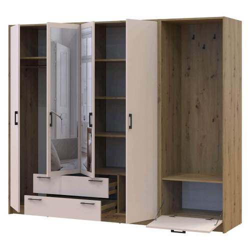 Фото шафи 4 ДСП з вішалкою та дзеркалом РОНДІ  ДОРОС (DOROS) 220х52х195 дуб артизан / кашемір – наповнення