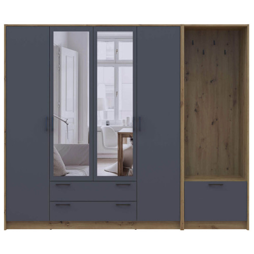 Фото шафи 4 ДСП з вішалкою та дзеркалом РОНДІ  ДОРОС (DOROS) 220х52х195 дуб артизан / графіт – вигляд спереду