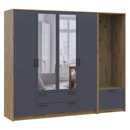 Фото шафи 4 ДСП з вішалкою та дзеркалом РОНДІ  ДОРОС (DOROS) 220х52х195 дуб артизан / графіт – вигляд збоку