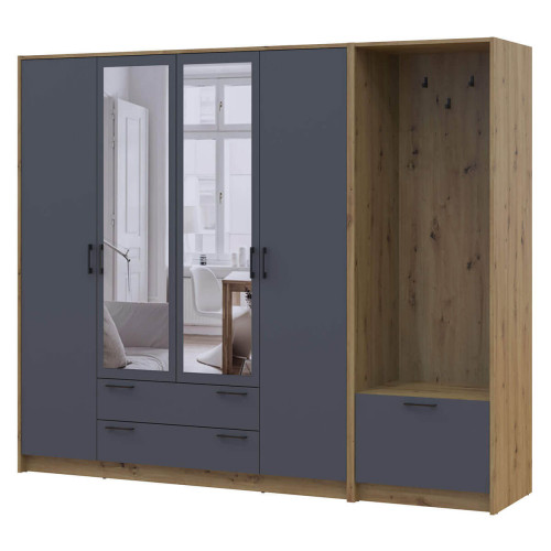 Фото шафи 4 ДСП з вішалкою та дзеркалом РОНДІ  ДОРОС (DOROS) 220х52х195 дуб артизан / графіт