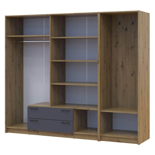 Фото шафи 4 ДСП з вішалкою та дзеркалом РОНДІ  ДОРОС (DOROS) 220х52х195 дуб артизан / графіт – вигляд збоку наповнення