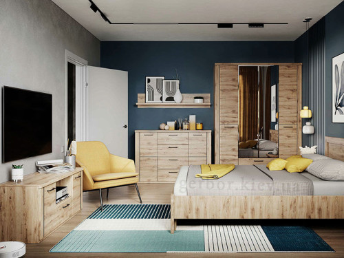 Фото тумби під телевізор DOORSET 2D1S/135 MEBELBOS в інтер'єрі спальні