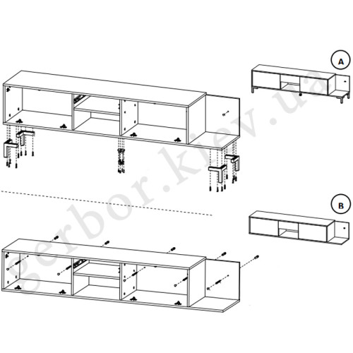 Фото тумби ТВ 2D1S1K MARMO CAMA MEBLE чорний / чорний мармур – схема підлогового та навісного варіанту збірки