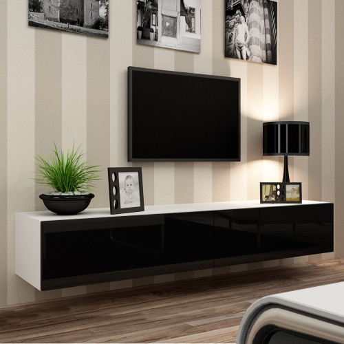 Фото навесной тумбы ТВ VIGO CAMA MEBLE 180 белый / черный глянец
