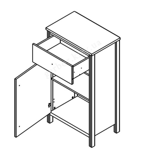 Фото тумби ЧОС KOM1D1S Гербор – схема наповнення з лівостороннім відчиненням дверей