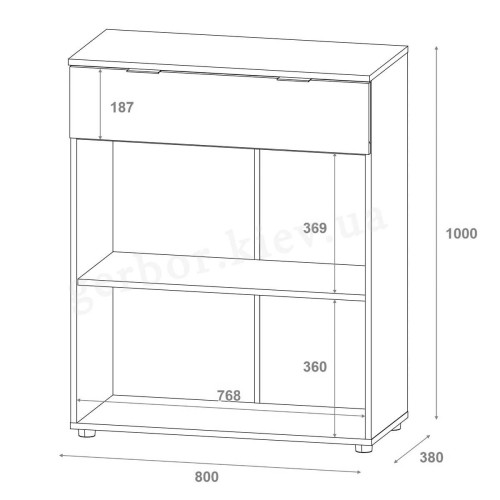 Фото комода РОН 2 ДОРОС (DOROS) 2Д 1Ш графіт – схема із внутрішніми розмірами