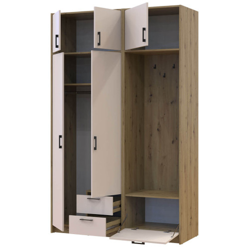 Фото шафи 2 ДСП з вішалкою та антресоллю РОНДІ  ДОРОС (DOROS) 142х52х236 дуб артизан / кашемір – наповнення