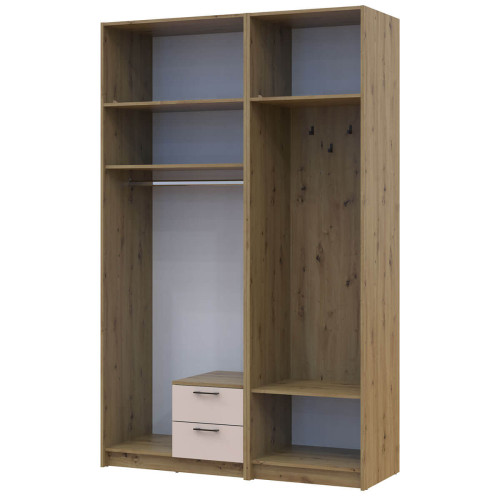 Фото шафи 2 ДСП з вішалкою та антресоллю РОНДІ  ДОРОС (DOROS) 142х52х236 дуб артизан / кашемір – вигляд збоку наповнення