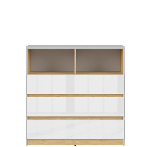 Фото комода NANDU Комод KOM3S BRW с белым глянцевым фасадом - вид спереди