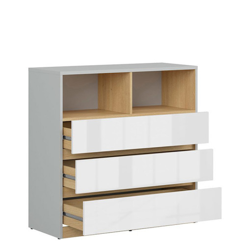 Фото комода NANDU Комод KOM3S BRW с белым глянцевым фасадом - наполнение