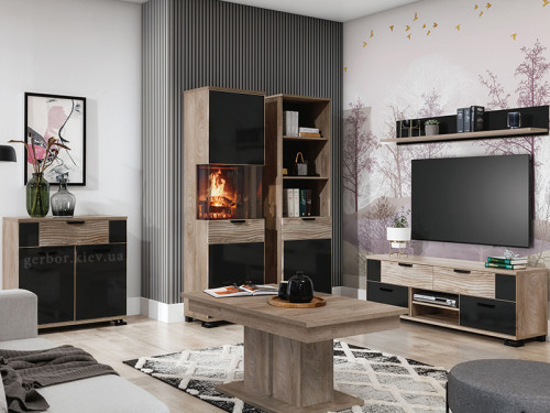 Фото журнального столу LA01 LIVEO BOGFRAN дуб в інтер'єрі вітальні G-TE