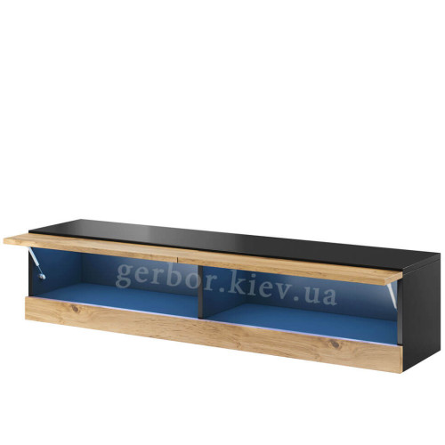 Фото наполнения навесной тумбы ТВ 180 VIGO CAMA MEBLE NEW черный / дуб вотан