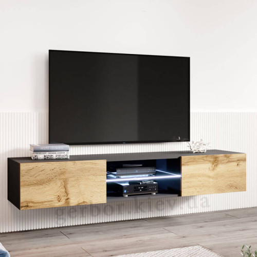 Фото навесной тумбы ТВ VIGO CAMA MEBLE GLASS черный / дуб вотан