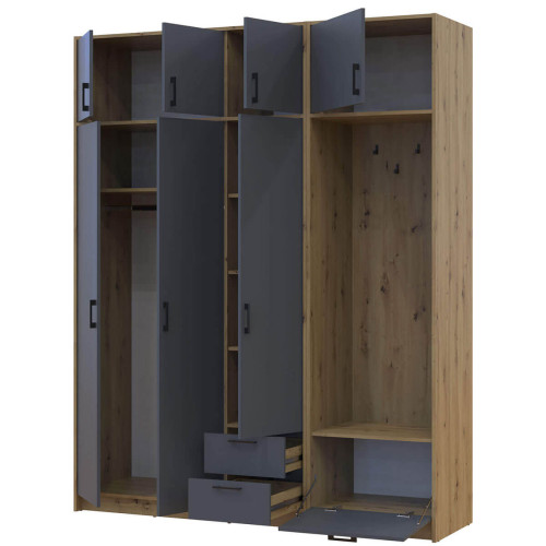 Фото шафи 3 ДСП з вішалкою та антресоллю РОНДІ  ДОРОС (DOROS) 181х52х236 дуб артизан / графіт – наповнення