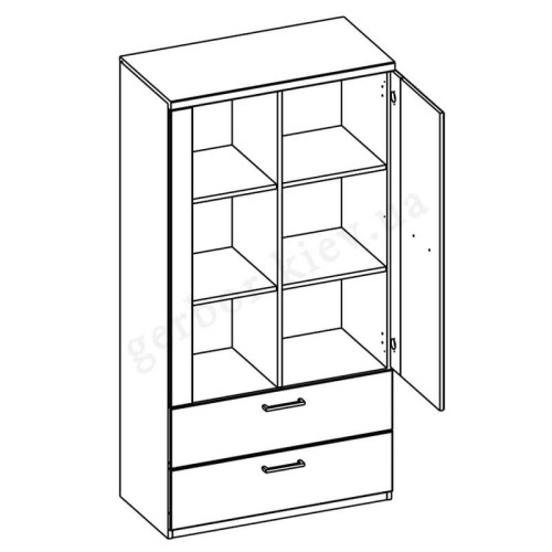 Фото вітальні DOORSET MEBELBOS – схема наповнення низького стелажу