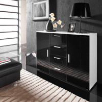 UNI BLACK CAMA MEBLE Комод белый / черный глянец UNI BLACK CAMA MEBLE Комод белый / черный глянец