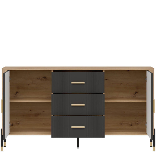 Фото комода DANTE DT06 LIVEO дуб кремона торро / антрацит / золоті ручки – вигляд спереду наповнення