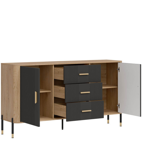 Фото комода DANTE DT06 LIVEO дуб кремона торро / антрацит / золоті ручки – вигляд збоку наповнення