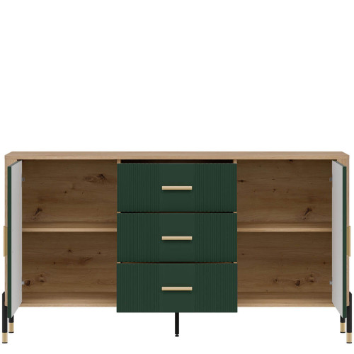 Фото комода DANTE DT06 LIVEO дуб кремона торро / зелений / золоті ручки – вигляд спереду наповнення