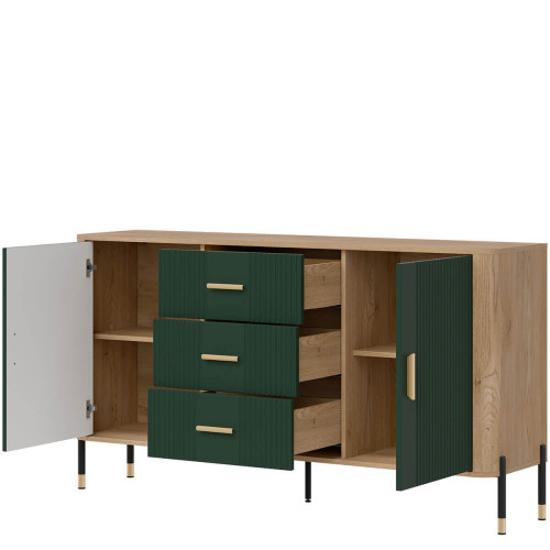 Фото комода DANTE DT06 LIVEO дуб кремона торро / зелений / золоті ручки – наповнення